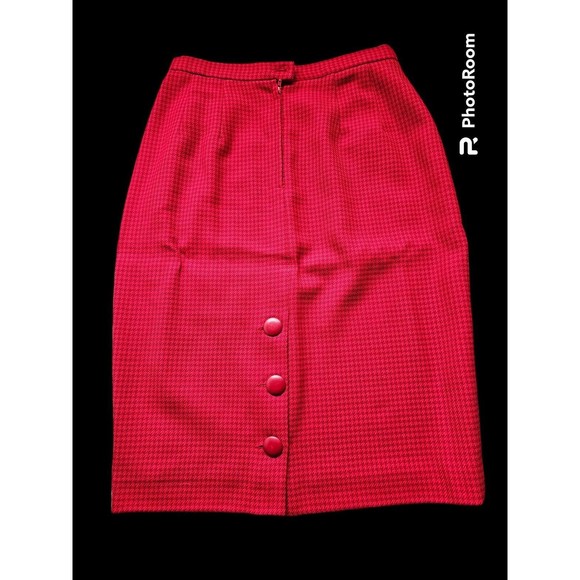 Christian Dior Vintage Houndstooth Red Plaid Pure Wool Skirt Suit Set Size 8 - Picture 7 of 16
